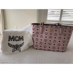 MCM Pink Anya Medium Top-Zip Shopper w/ Pouch